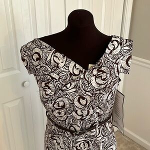 Adriana Papell brown and white summer belted dress. Size 12. NWT